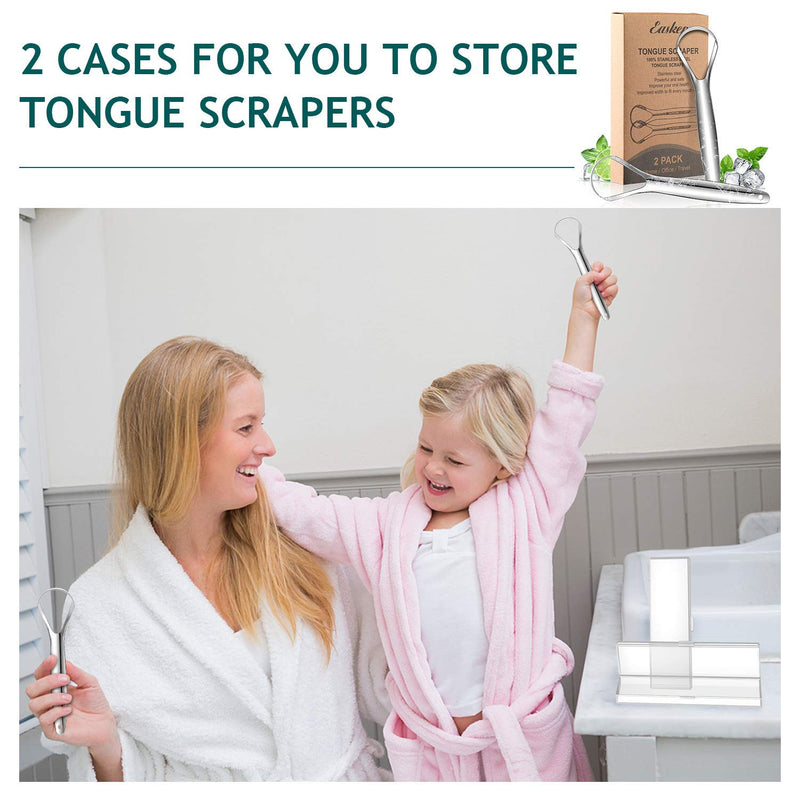 2Pack Tongue Scraper Cleaner for Adults - Easkep Fights Bad Breath 100% Stainless Steel Tongue Scrapers Cleaners with Travel Case Professional Tongue Cleaners for Adults Men Women Kids