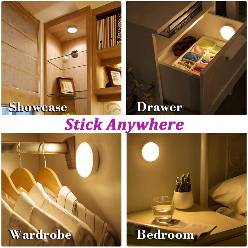 Rechargeable Motion Sensor Light 1000mAH LED Puck Lights, Stick Anywhere Light, Cordless Closet Light, Automatic Under Cabinet Lighting for Counter,Pantry,Wardrobe,Hallway,Stairs,Warm White 3 Pack Warm White