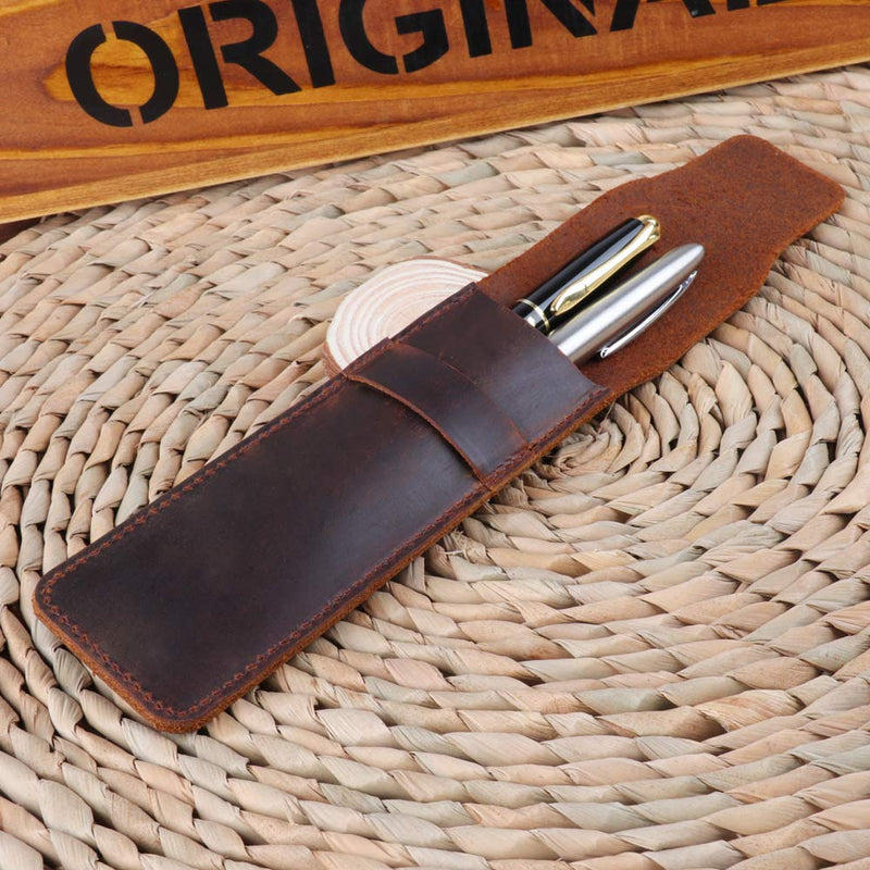 Daimay Leather Pen Case Holder Handmade Fountain Multi Pens Pouch Crazy Horse Leather Pen Protective Sleeve Cover â€“ Black