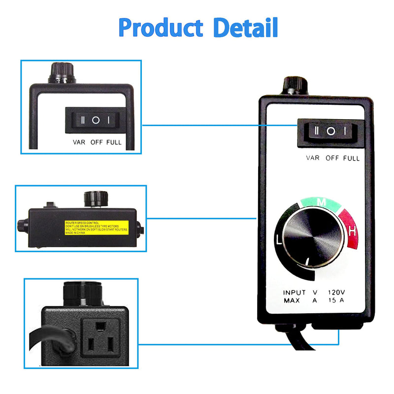 For Router Fan Variable Speed Controller Electric Motor Rheostat AC 120V