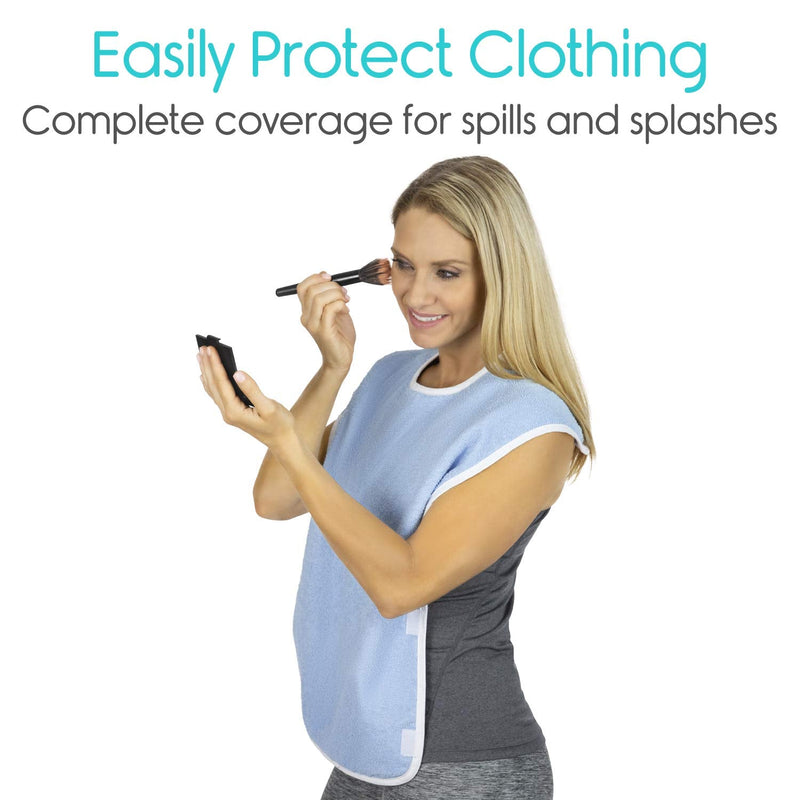 Vive Adult Bibs (2 Pack) - Waterproof Apron Set for Men, Women for Eating with Adjustable Strap - Washable Reusable Large Terry Cloth for Elderly, Seniors and Disabled - Extra Long Clothing Protector 2