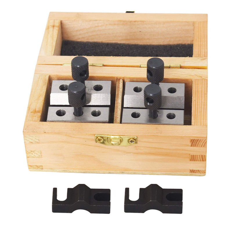findmall V Block with Clamp Set Hardened Steel 90 Degree Angle Precision V Block Set 1-3/8 x 1-3/8 x 1-3/16 Multi-use Gauge Gage Machinist Tool with Wooden Case