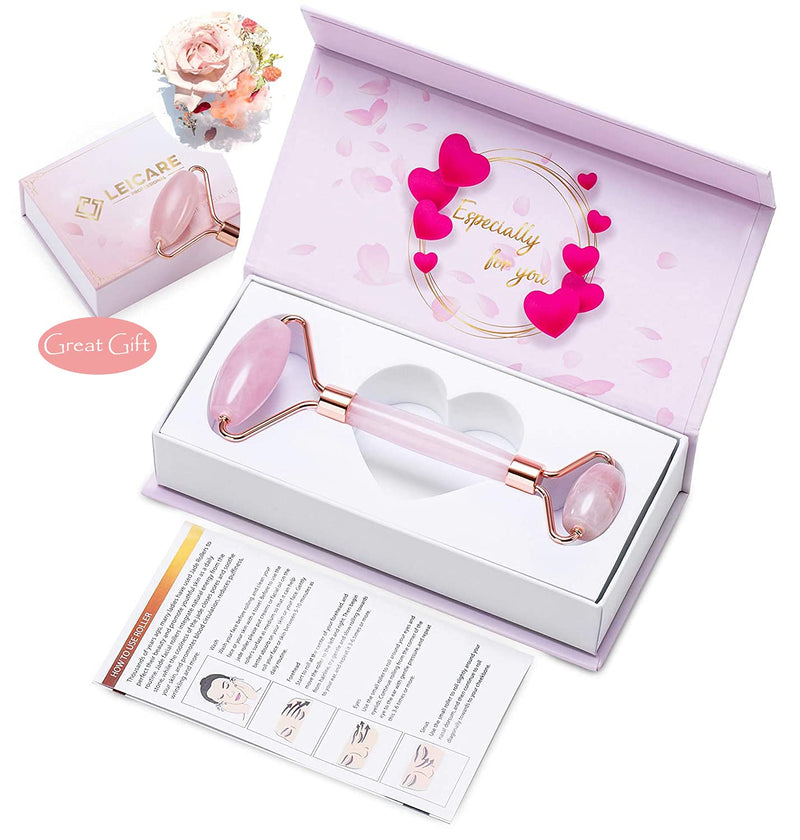Jade Roller for Face - Rose Quartz Face Roller Skin Care - Stone Facial Roller, Face Massager for Women, Relieve Stress, Remove Wrinkles Eye Puffiness