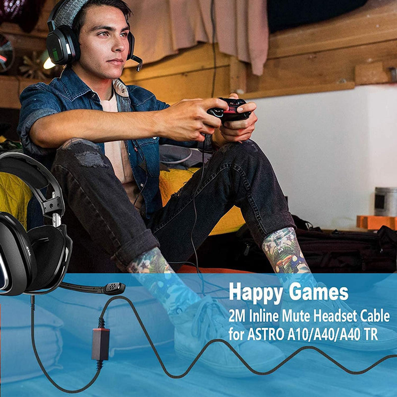 LecLooc Replacement A40 Cord Compatible with Astro A40 Headset, A40 Inline Mute Audio Cable for Astro A10/A40/A40TR Gaming Headset, Fit for PS5, PS4, Xbox Controller 6.5 Feet