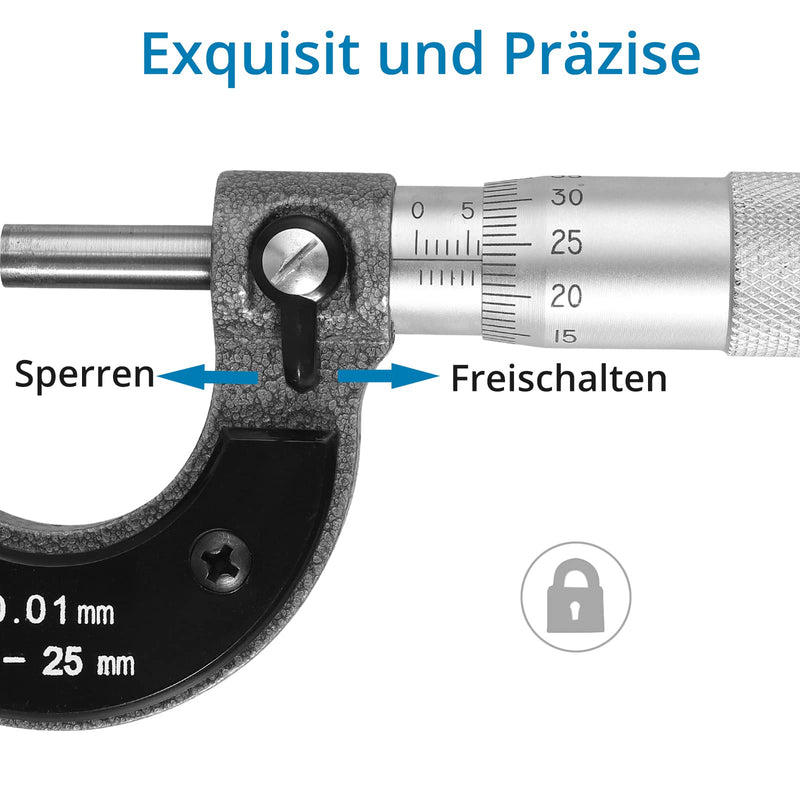 AUTOUTLET outside micrometer 0-25 mm, micrometer screw outside micrometer measuring screw 0.01 mm resolution, metric external micrometer caliper