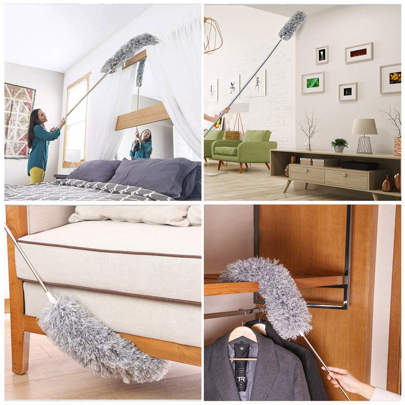 Webster Cobweb Duster, Feather Duster for Home, Extendable Dusters for Cleaning High Ceiling Fans, Hand Wall Duster, Long and Washable Dust Brush Grey