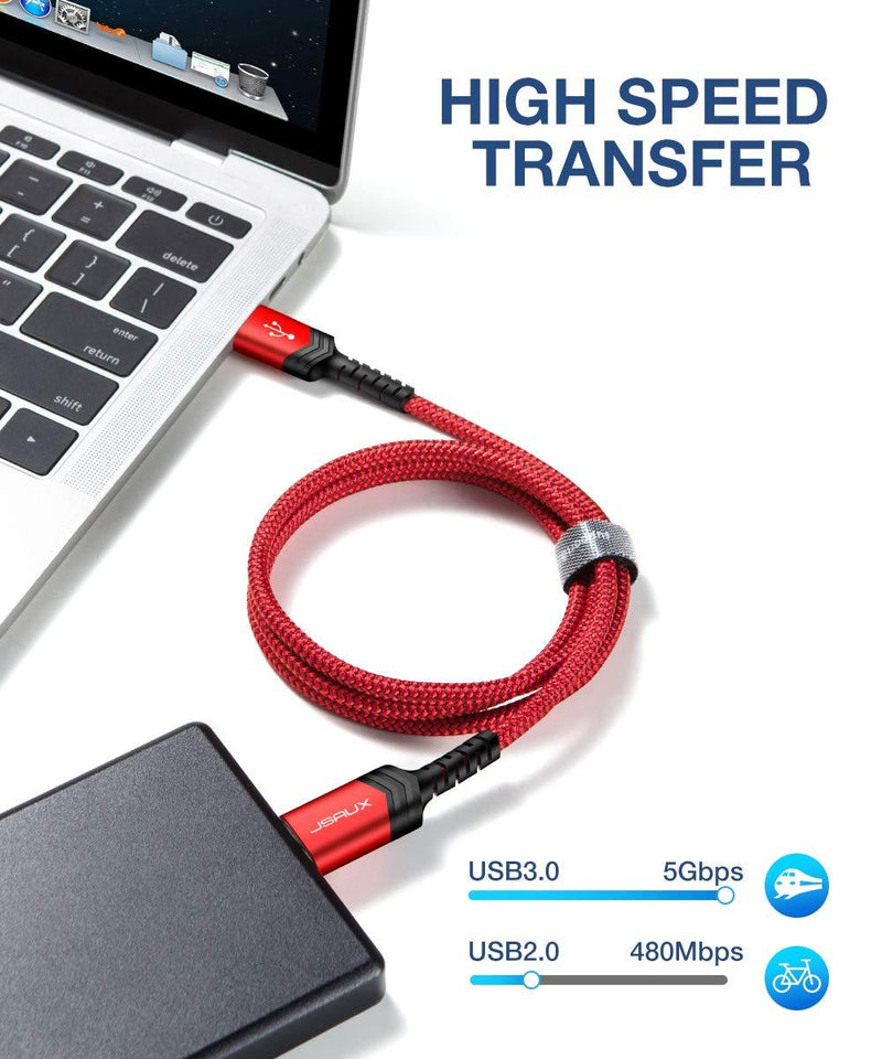 JSAUX USB 3.0 Micro Cable, 2 Pack (1ft+3.3ft) External Hard Drive Cable USB A Male to Micro B Charger Cord Compatible with Toshiba, WD, Seagate Hard Drive, Samsung Galaxy S5, Note 3, Note Pro 12.2 ect red