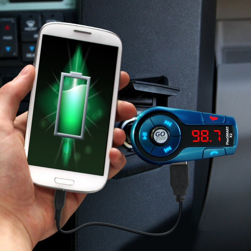 GOgroove FlexSMART X2 Mini Bluetooth FM Transmitter Car Kit with Hands-Free Calling, USB Charging, Music Controls, DC Power - Compatible with HTC, LG, Samsung and More Smartphones Standard Packaging