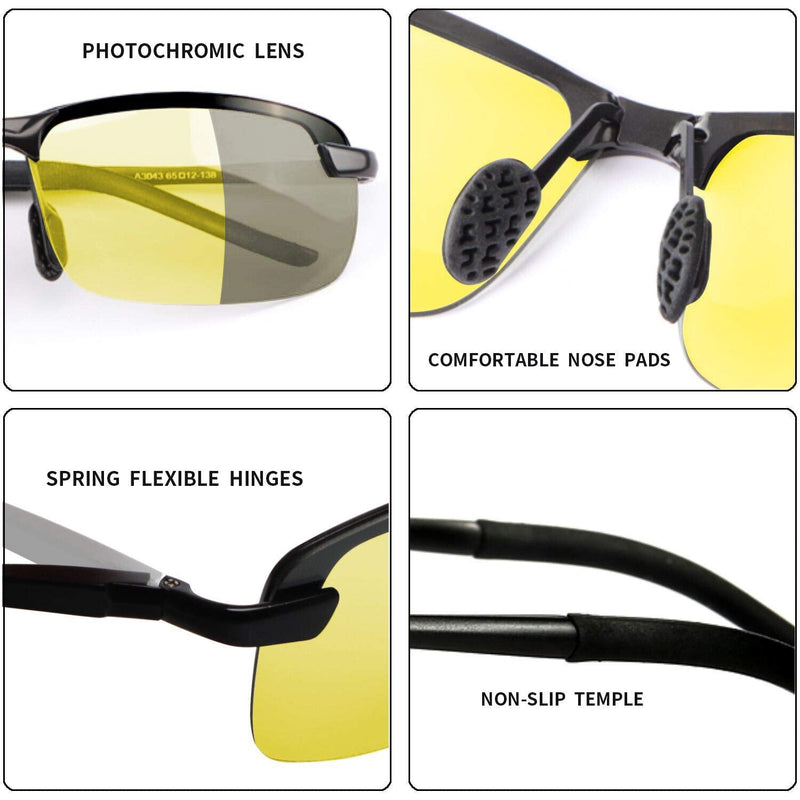 Men Photochromic Polarized UV400 Sports Sunglasses Day and Night Driving Glasses 3043-yellow