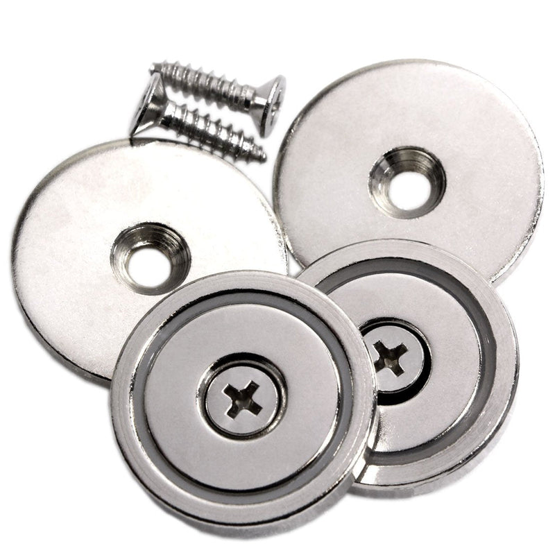 88 LB Super Strong Neodymium Cup Magnets Dia 1.26" w/ #10 Countersunk Hole Plus Matching Strikers & Screws. Made of Neodymium Magnets - Great Round Base Mounting Magnets Super Powerful 2 Packs Cup Magnet 2 pks