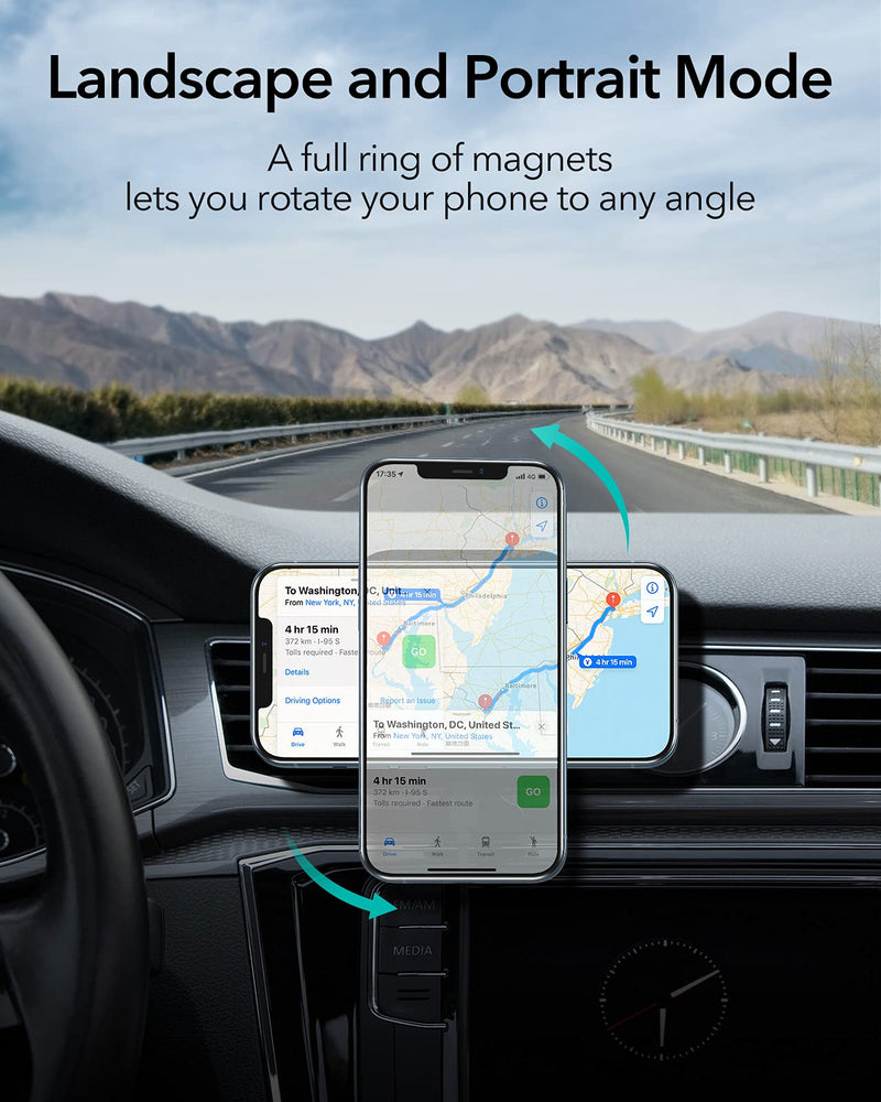 ESR HaloLock Magnetic Wireless Car Charger, Fast Charging, Compatible with MagSafe Car Charger, Air Vent Mount Compatible with iPhone 12/12 Pro/12 mini/12 Pro Max, Black