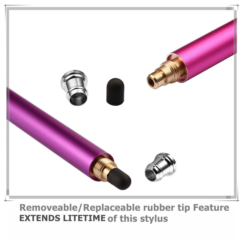 Bargains Depot (2 Pcs) [New Upgraded][0.18-inch Small Tip Series] 2-in-1 Stylus/Styli 5.5-inch L with 10 Replacement Rubber Tips -Purple/Pink Purple