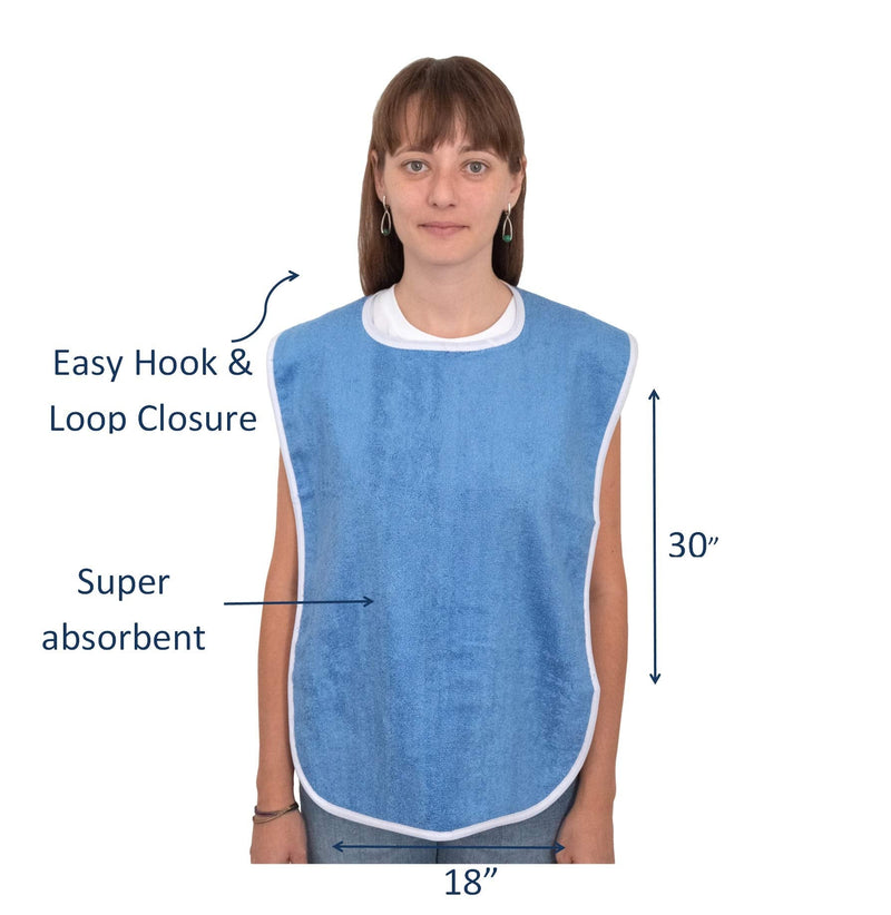 3 Pack Elaine Karen Premium Adult Bibs - bibs for adults Men, Women; Eating Cloth for Elderly Seniors and Disabled, Adjustable, Terry bib Clothing Protectors, Machine Washable, Blue 3 Count (Pack of 1)