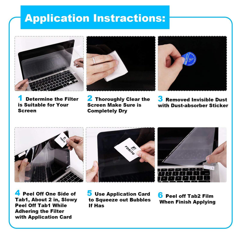 2-Pack 15.6 Inch Laptop Screen Protector -Blue Light and Anti Glare Filter, FORITO Eye Protection Blue Light Blocking & Anti Glare Screen Protector for 15.6" with 16:9 Aspect Ratio Laptop