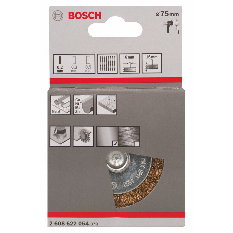 Bosch Professional 1x disc brush, corrugated wire, brass-plated (metal, steel, Ø 75 mm, shaft Ø 6 mm, 0.2 mm, drill accessories)