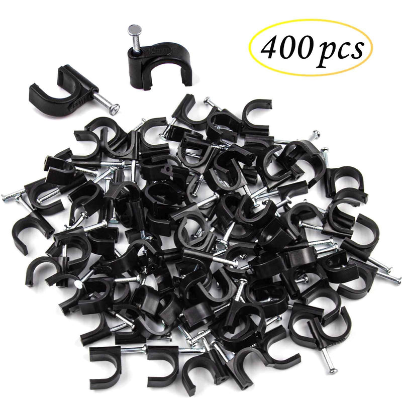 400pcs Black Cable Clips 4/6/8/10mm Cable Wire Clips Nail in Cable Clips Cable Tacks Coaxial Nail Clamps Cable Nails for Cords Cable Management RG6 RG59 CAT6 RJ45 Ethernet Cable Clips Coaxial Clamps