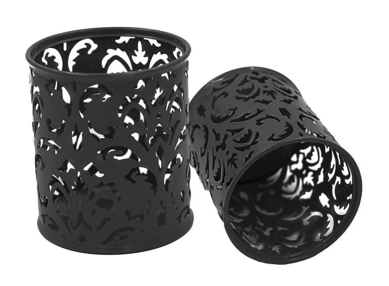 EasyPAG 2 Pcs 3-1/4 inch Dia x 3-3/4 inch High Round Floral Pencil Holder, Black