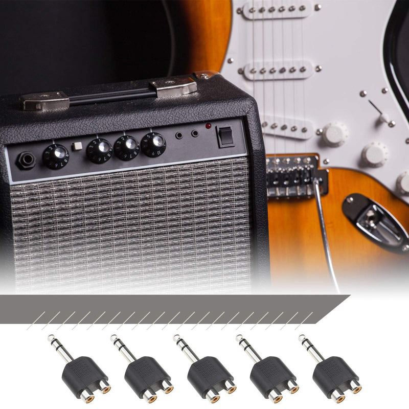 5Pcs 6.35mm 1/4 Inch Stereo Male Plug to Dual RCA Phono Female Socket Jack Connectors Audio Converters Y Splitter Adapters