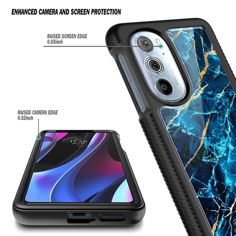 NZND Case for Motorola Moto Edge 5G (2022) / Moto Edge 5G UW (2022) with [Built-in Screen Protector], Full-Body Protective Shockproof Rugged Bumper Cover, Impact Resist Durable Case (Sapphire) Sapphire