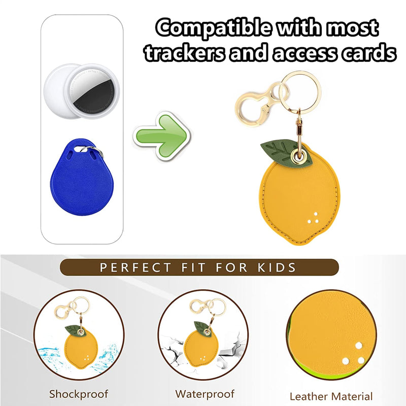 Leather Keychain Holder Case Compatible with Apple AirTag, Cute Protective Air Tag Cover with Keychain Ring, Anti-Scratch Finder GPS Tracker Case for Wallet Keys(Lemon) Lemon