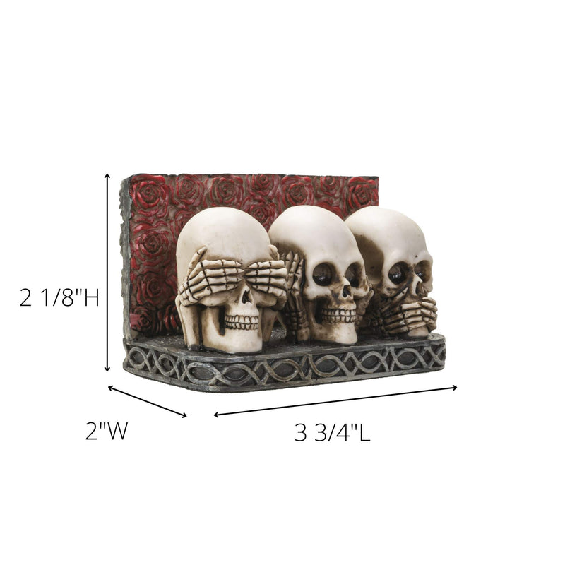 Skull Business Card Holder for Desk, Hand Painted See Hear Speak No Evil Gothic Desktop Name Cards Display Organizer, 3 3/4"L x 2 1/8"H