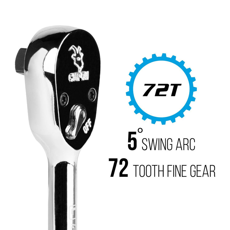 Capri Tools 3/8-Inch Drive Low Profile Ratchet, True 72-Tooth, 5-Degree Swing Arc 3/8" Drive / Low Profile