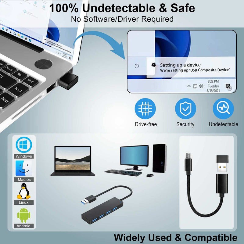 QUI Mouse Jiggler, Mouse Mover Metal USB, 2 Jiggler Modes, Driver-Free Mouse Jiggler Undetectable with USB Type-C Adapter & Switch Button, Mouse Mover Device to Keep Mouse Moving for Computer/Laptop