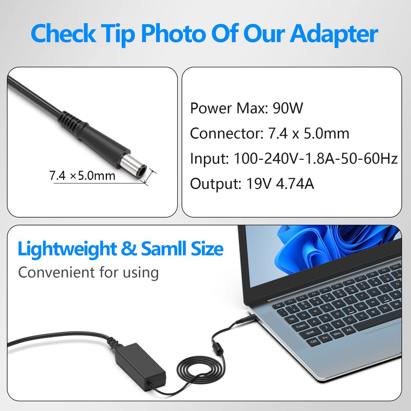 90W 65W Laptop Adapter Charger Fit for HP Pavilion 20'' 21''22'' 23'' All in One Desktop PC 24-g020 18-5110 19-2304 20-B010,19V 4.74A HP Probook 6560b 6570b 6470b 4530s 4540s 7.4*5.0mm AC Power Supply