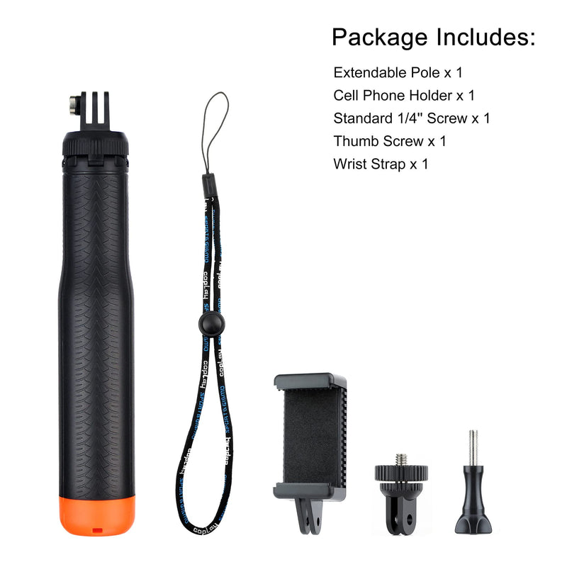 GEPULY Waterproof Telescopic Selfie Stick Floating Hand Grip Tripod for GoPro Hero 10 9 8 7 6 5 4 3 2, Fusion, Max, OSMO and Most Action Cameras - Features as Floating Pole, Hand Grip, Monopod, Tripod Floating Tripod Pole for Action Camera