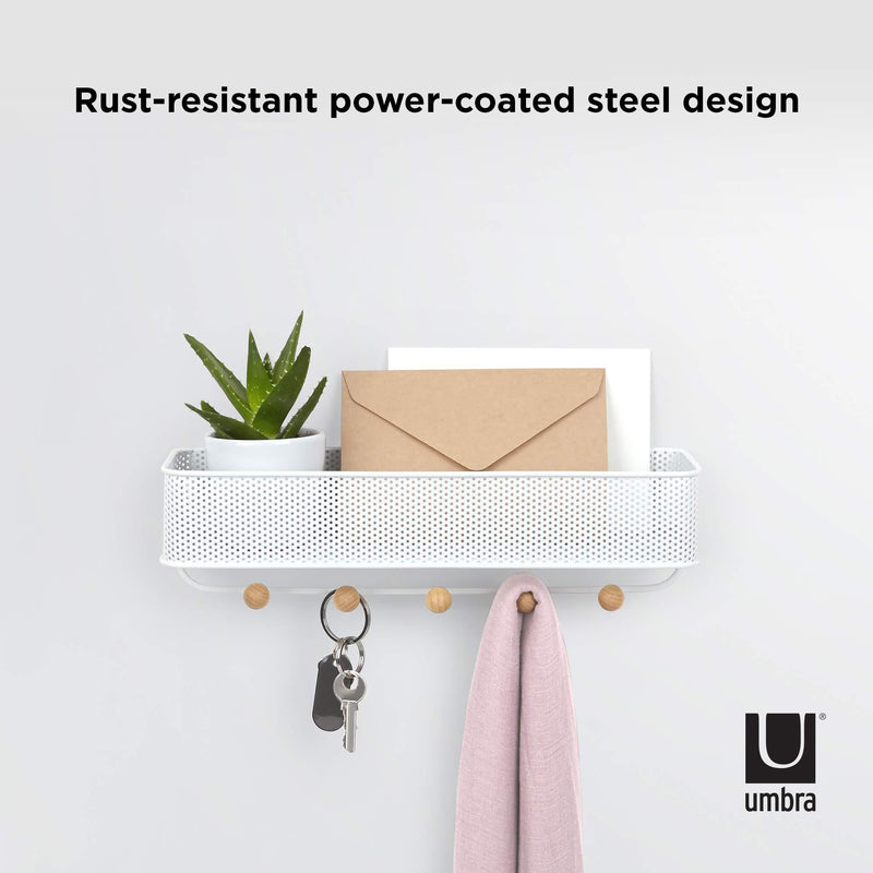 Umbra Estique Entryway Organizer, Great for Storing Keys, Small Accessories, Mail, Wallets and More, White Finish