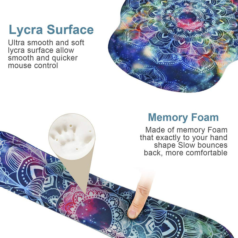 iVeze Keyboard Wrist Rest Pad and Mouse pad with Wrist Rest Support Set, Non Slip Rubber Base Wrist Support Mousepad with Ergonomic Comfy Gel Memory Foam for Home Office Efficient Working（Mandala Art) Mandala Arts