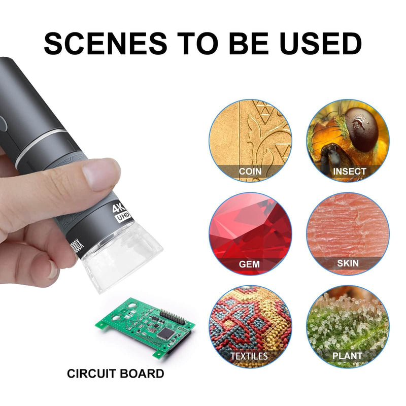 Ninyoon 4K WiFi Microscope for iPhone Android, 50 to 1000X USB Digital Microscope Wireless Super HD Endoscope Camera Compatible with All Mobile Phones iPad Android Tablet Windows Mac Grey