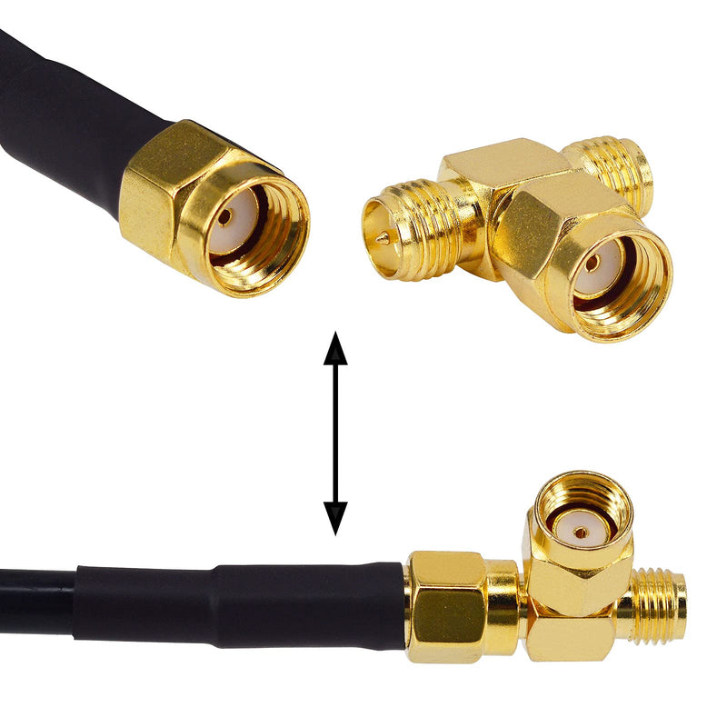 BOOBRIE RP SMA Male to 2 RP SMA Female 3 Ways Splitter Triple T Adapter Connector 2PCS