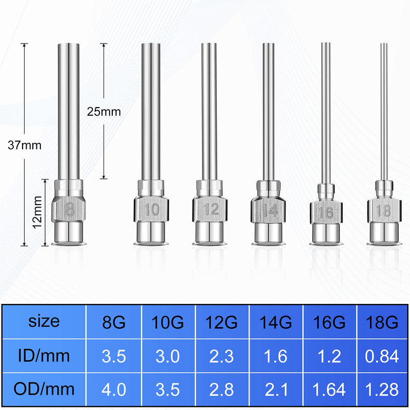 24 Pieces Dispensing Needle 1 Inch Stainless Steel Blunt Tip Luer Lock Stainless Steel Blunt Needles (8, 10, 12, 14, 16, 18 Gauge)