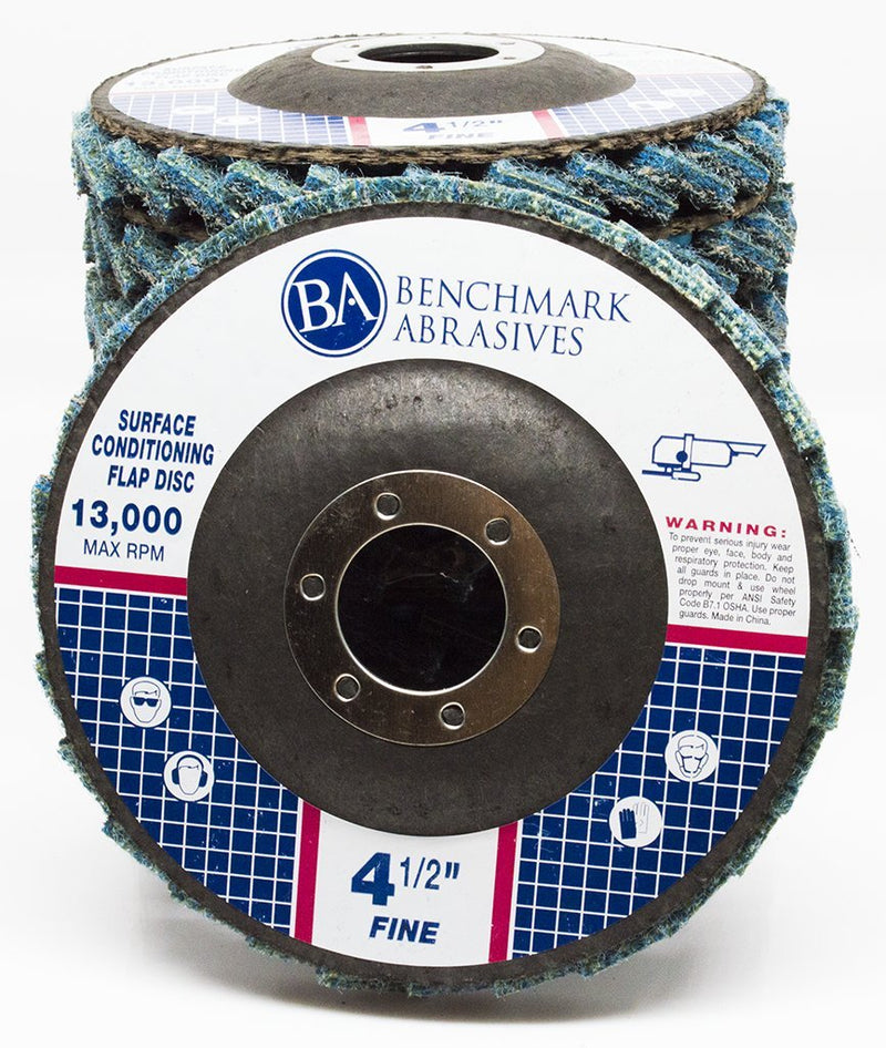 Benchmark Abrasives 4-1/2" Type 27 Surface Conditioning, Grinding, Sanding and Polishing Flap Discs 7/8" Arbor Fine Grit - 5 Pack
