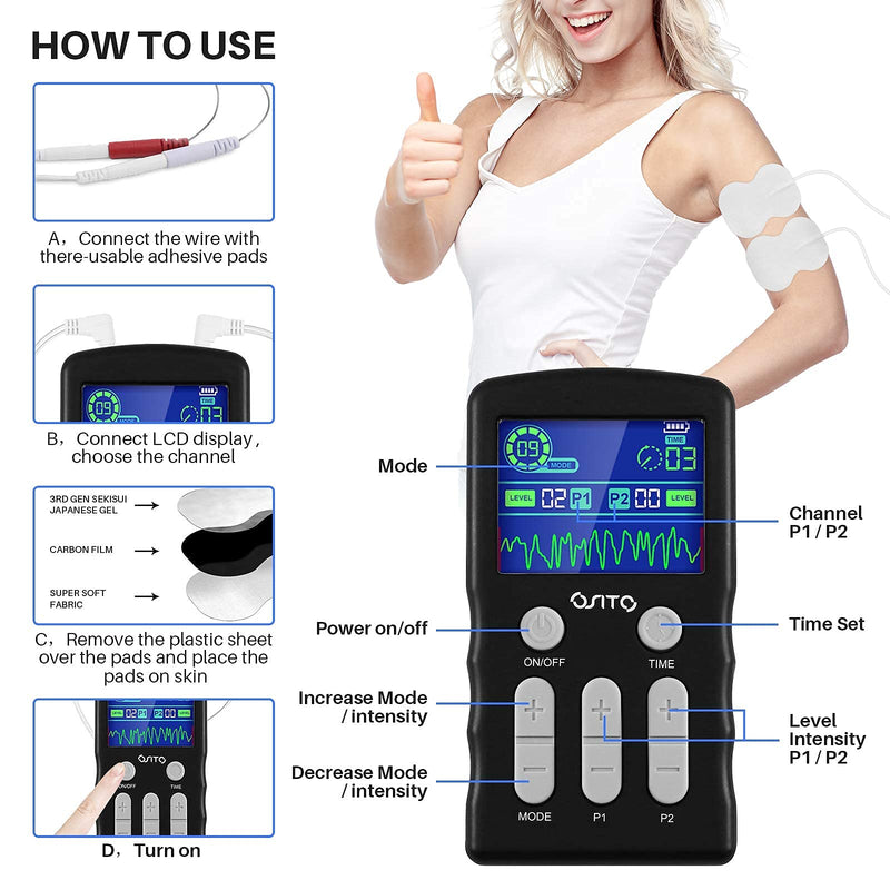 TENS Unit Muscle Stimulator Dual Channel TENS Machine (FSA&HSA Eligible) 25 Modes Pulse Massage with 10 TENS Pads EMS Muscle Stimulation Therapy for Body Arm Shoulder Legs and Arthritis Pain Relief