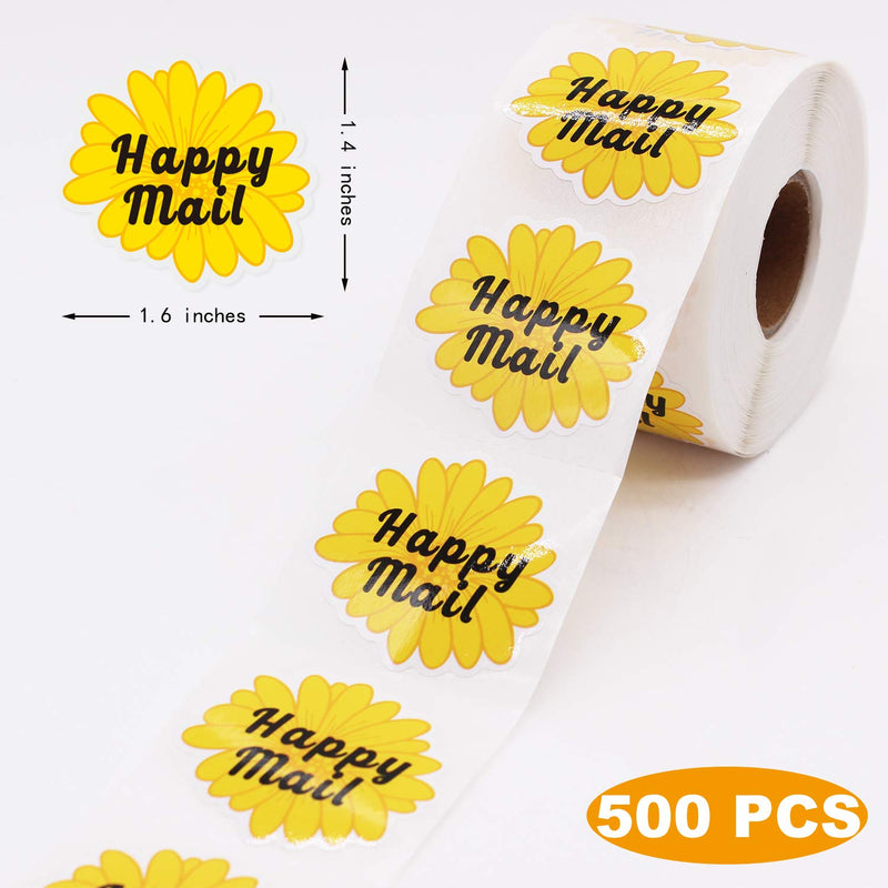 Muminglong 1.5 Inch Daisy Flowers Happy Mail Stickers, Small Shop Sticker, Small Business, Packaging Sticker, 500PCS