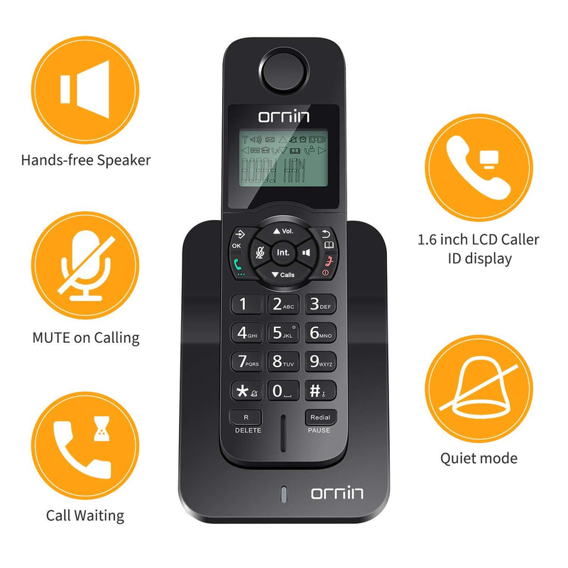 Ornin D1005 Cordless Desk Telephone for Home and Office Use, ECO Technology, Rubber Oil Injection(Single Pack, Black)… Single Pack