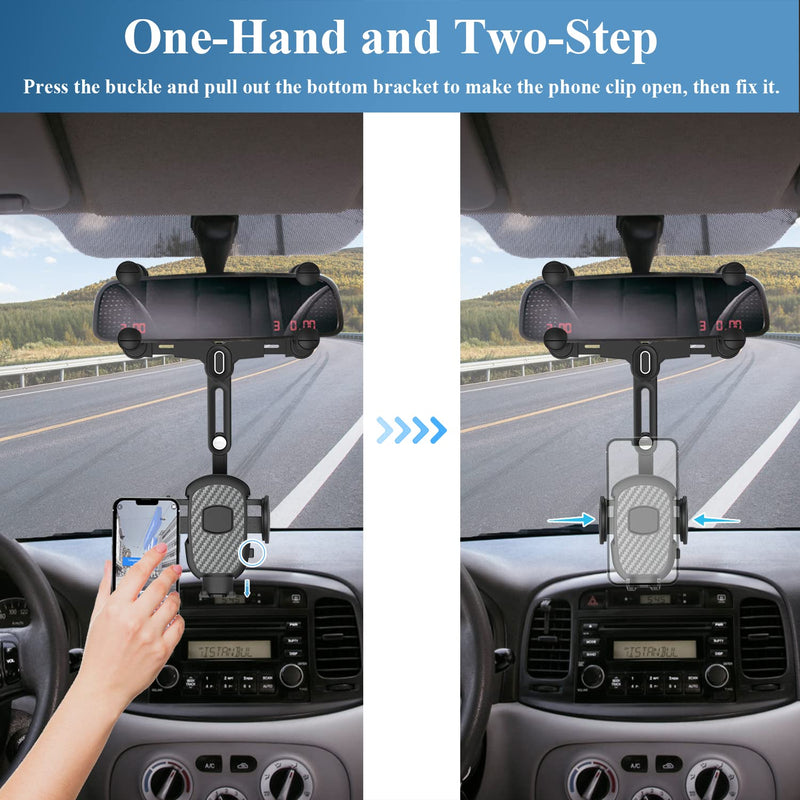 Phone Mount for Car, 360° Rotatable and Retractable Car Phone Holder Mount, Multifunctional Rotating Car Phone Holder Mount Universal Adjustable Rear View Mirror Cell Phone Holder for All Smartphones