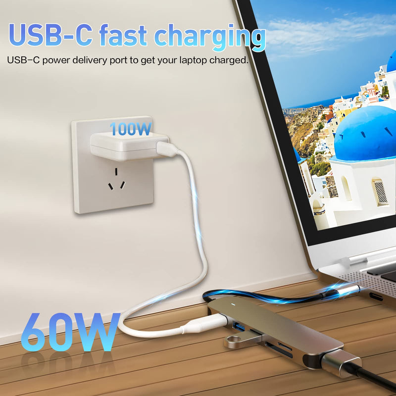 USB C HUB, USB C Adapter 6 in 1 with USB 3.0, 4K-HDMI, USB C Connection/PD, SD/TF Card Reader, Docking Station Compatible with MacBook Pro/Air Laptop and Other Type C Devices