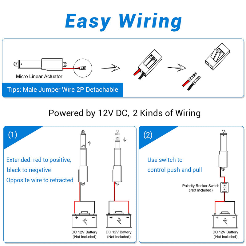Electric Micro Linear Actuator 12V - 2" Stroke, 64N/14.4lb, Speed 0.6inch/s Mini Waterproof Motion Actuator Small 12 V DC, w/Mounting Brackets, for Sofa Massage Recliner TV Table Cabinet Window Lift 2" Stroke Linear Actuator without Rocker Switches