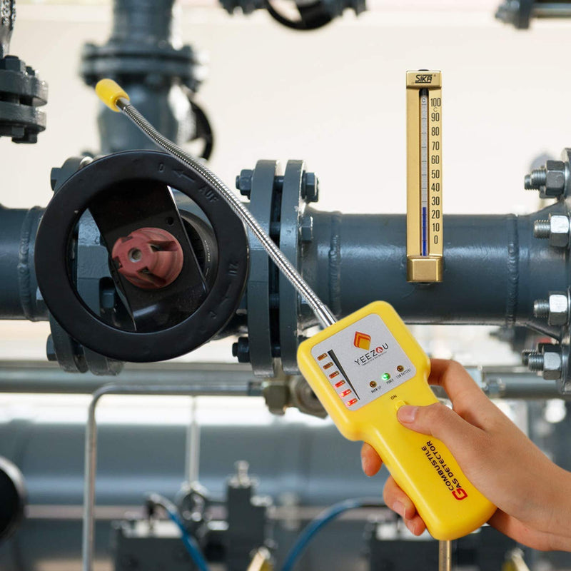 Y201 Propane and Natural Gas Leak Detector; Portable Gas Sniffer to Locate Gas Leaks of Combustible Gases Like Methane, LPG, LNG, Fuel, Sewer Gas; w/ Flexible Sensor Neck, Sound & LED Alarm, eBook Yellow