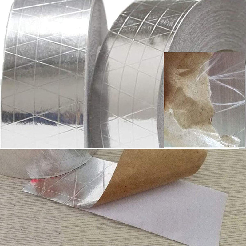 Fiber-Glass Aluminum Foil Tape, HAOT Reinforced Self-Adhesive Heat Reflective Tape, Heat Jacketing Insulation Resistant High Temperature HVAC Tape, Metal Repair 2" x 82' Roll