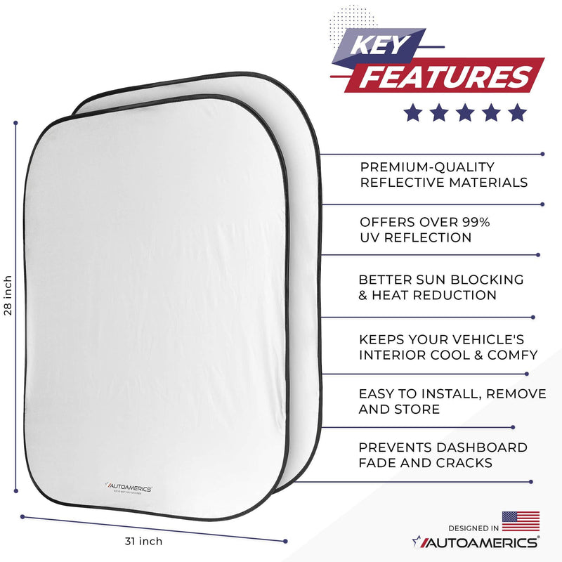 Autoamerics Windshield Sun Shade 2-Piece Foldable Car Front Window Sunshade for Most Sedans SUV Truck - Auto Sun Blocker Visor Protector Blocks Max UV Rays and Keeps Your Vehicle Cool (Universal Fit) Standard (Medium)