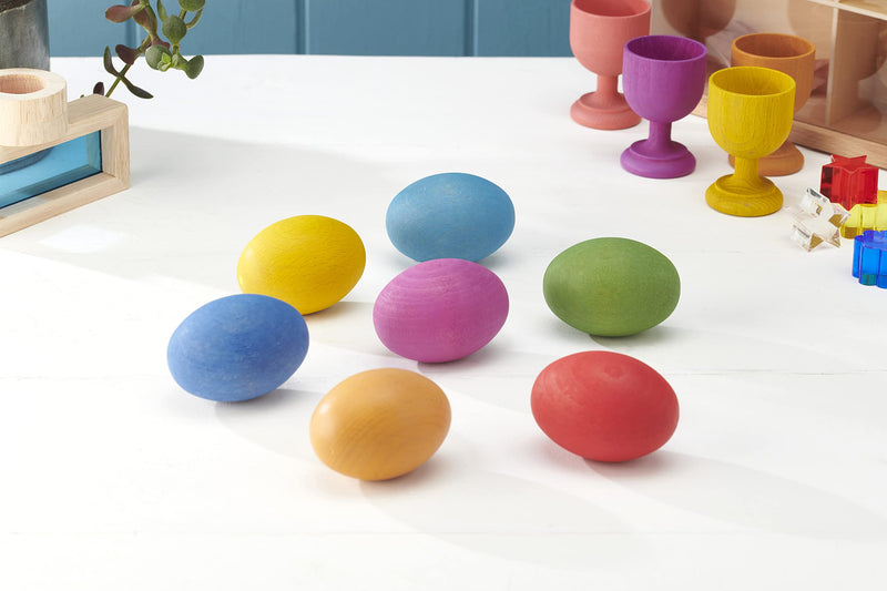 TickiT-74005 Rainbow Wooden Eggs - Set of 7 colors - Wooden Toys for Toddlers - For Ages 10m+ - Inspire Curiosity With Wooden Loose Parts Play