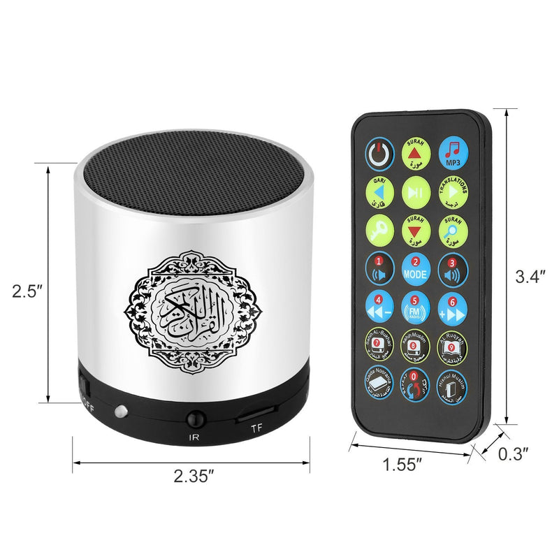 Hitopin Digital Quran Speaker FM Radio Silver Color with Remote Control Over 18Reciters and15 Translations Available Quality Qur'an Player Arabic English French, Urdu etc Mp3