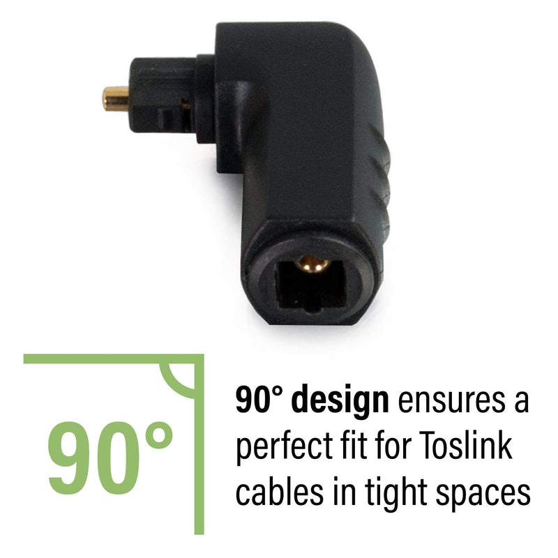 C2G 90Âº Optical Audio Cable Adapter - Right Angle Adapter Rotates 360Âº For Connecting Toslink Optical Cables In Tight Spaces - Gold Plated Plugs With Strong Outer Shell For Durability - 40016, Black, 2 x 3 x 1 inches