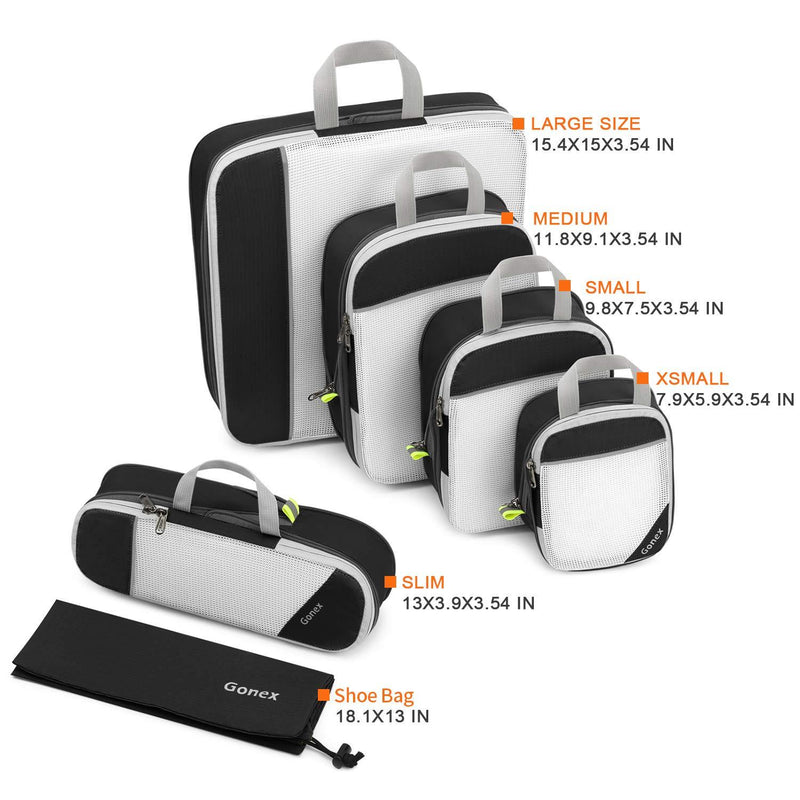Compression Packing Cubes, Gonex Extensible Storage Mesh Bags Organizers 6 PCS Black L+M+S+XS+Slim+Laundry Bag