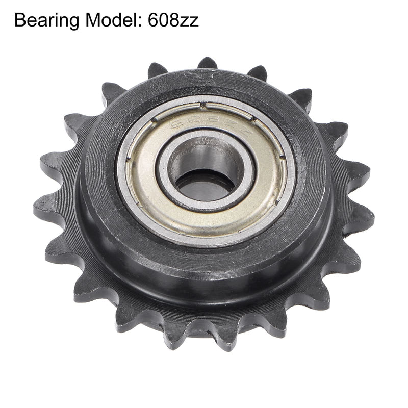 uxcell #25 Chain Idler Sprocket, 8mm Bore 1/4" Pitch 19 Tooth Tensioner, Black Oxide Finish C45 Carbon Steel with Insert Double Bearing for ISO 04C Chains