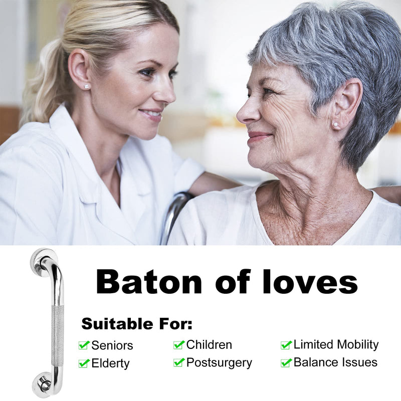 2 Pack 12 Inch Anti-Slip Bathroom Grab Bar, LONVICHTT Stainless Steel Shower Handle, Knurled Safety Hand Rail, Support Balance Armrest, Elderly, Pregnant, Children, Handicap Senior Assist Bath Handle 12 Inch Shower Grab Bars